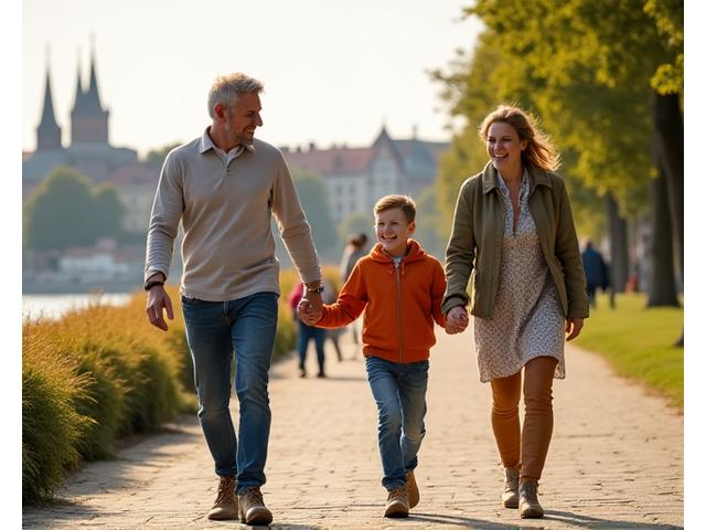 Rodzina z dziećmi aktywnie spędzająca czas nad Wisłą w Krakowie